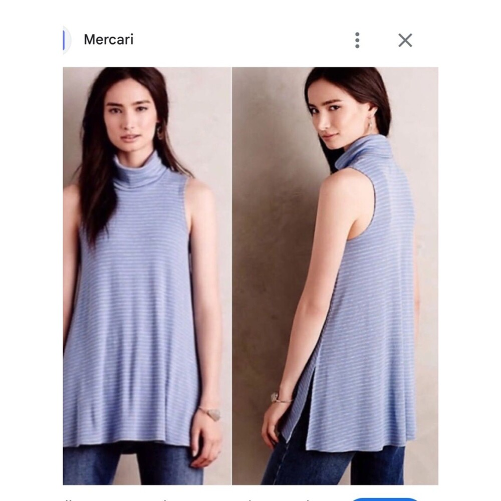 Anthropologie Puella Striped Turtleneck Stretch Swing Tunic Tank Made in USA